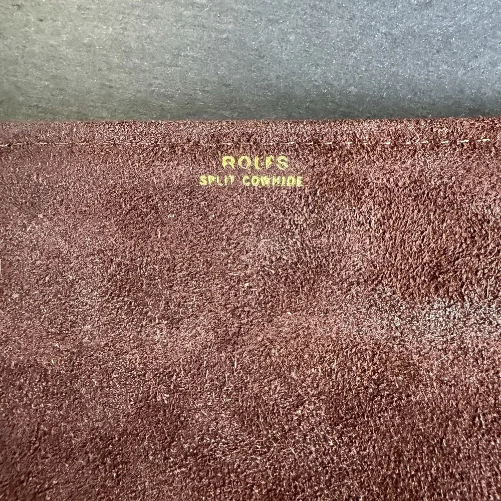 Vtg Rolfs Leather Jewelry Roll Brown Suede Travel Organizer Rose Emblem In Box